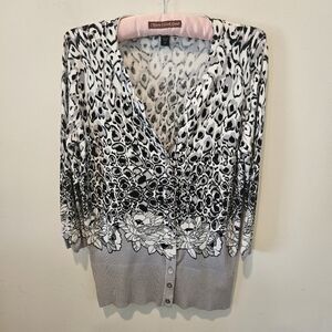 Cyrus Women's Knit V-Neck Button Down Animal & Floral Print Cardigan, Small